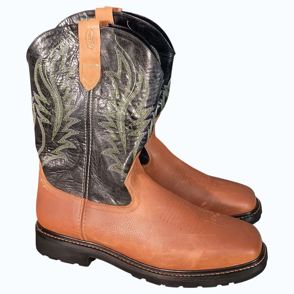 J.B. Dillon Cowboy Boots Mens 16 Black and Tan Leather JBRG202X - Picture 2 of 13